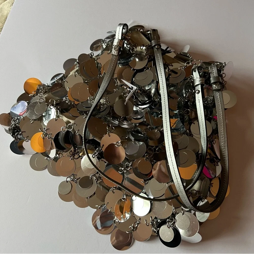 RABANNE BY PACO RABANNE SPARKLE SILVER DISC BAG NEW - Picture 8 of 15